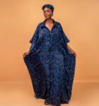 Blue-Black snake print silk maxi dress 1