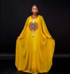 Yellow embroidery silk maxi dress 1